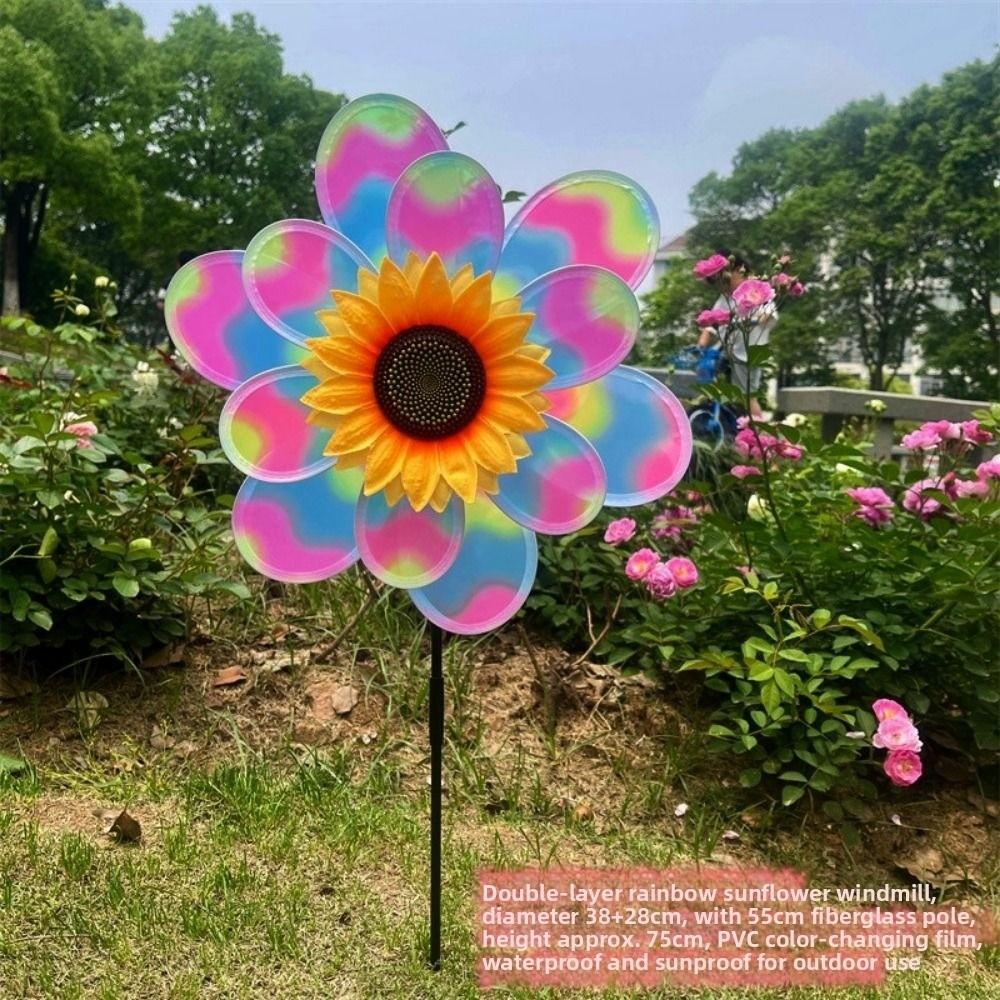 PVC Rotating Sunflower Wind Spinner Large Turntable Windmill Outdoor Party Picnic Decor