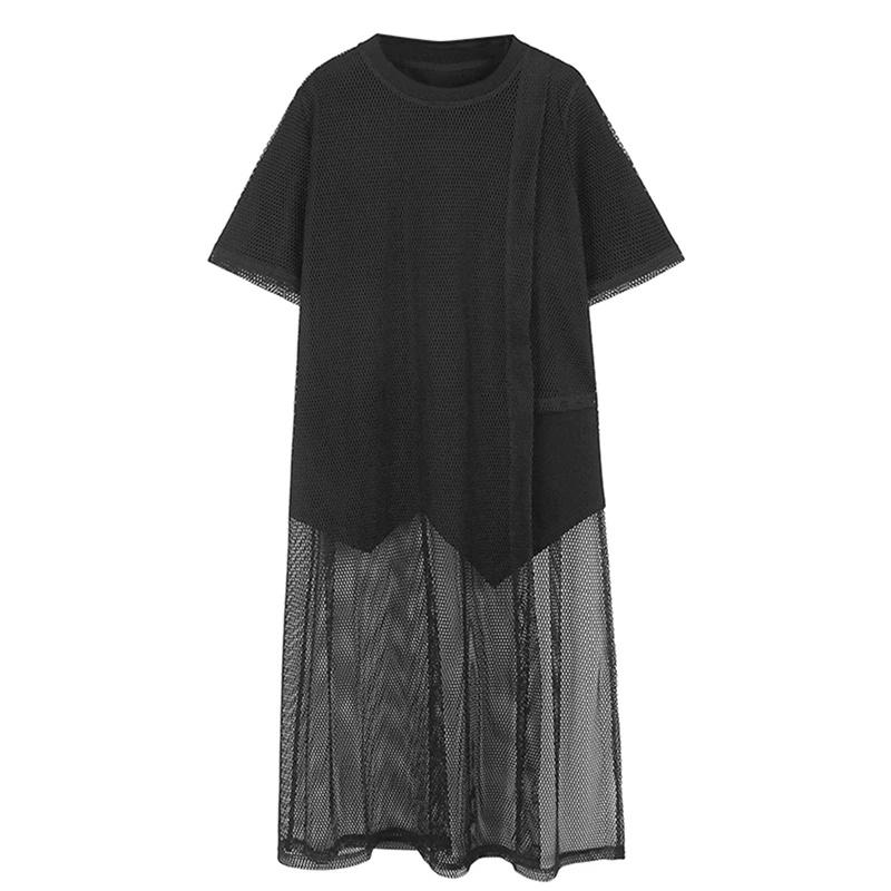 

Xitao Сетчатая футболка из двух частей, свободная повседневная женская футболка WLD20140 One Size чёрный