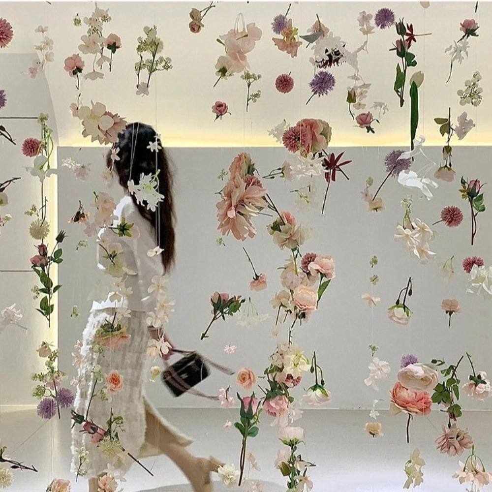 Bohemian Style Artificial Floating Flower Curtain Romantic Flower Backdrop Silk Flower Curtain Vibrant Colors UV Resistant