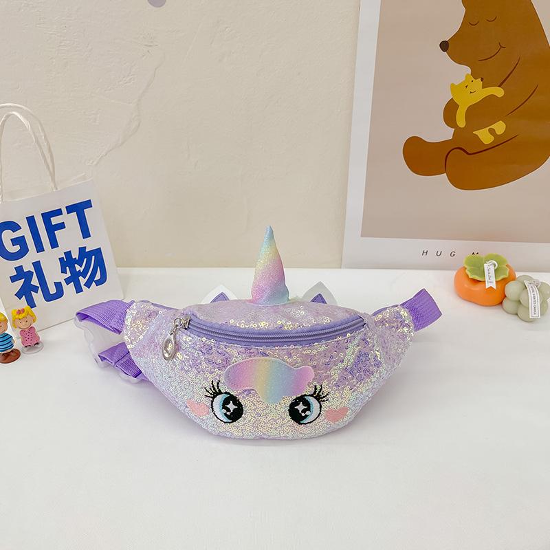Dětská dívčí taška s jednorožcem a princeznou, vyšívaná barevná flitrovaná ledvinka, roztomilá dětská náprsní taška, kreslená módní diagonální taška přes rameno