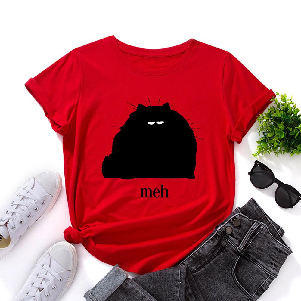 Cartoon Cotton T-Shirt Short Sleeve Round Neck Women 2d Print Tops
