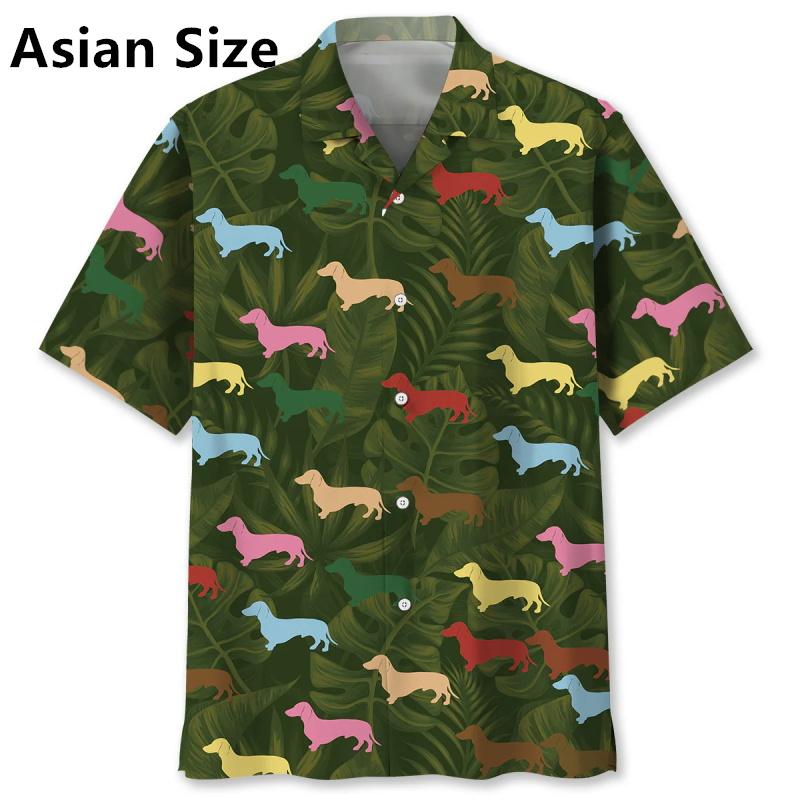 

Рубашка с 3D-принтом Hawaiian Dachshund Tropical для мужчин, повседневные рубашки с коротким рукавом для отпуска, мужские пляжные рубашки с милым рисунком собаки XXL