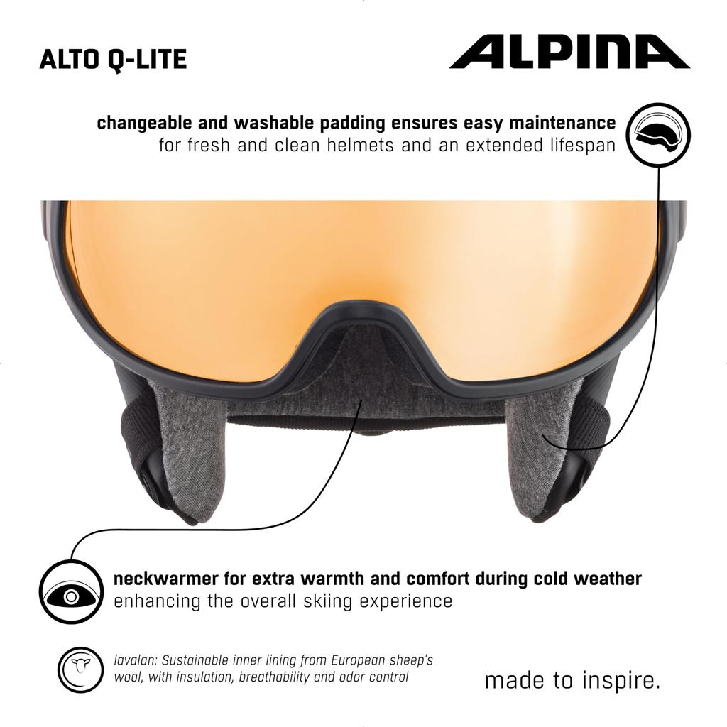 ALPINA ALTO Ski and Snowboard Visor Helmet with Mirror Eyeglass Adjustable Size Q-LITE Visor, Compatible, (59-63 Cm)