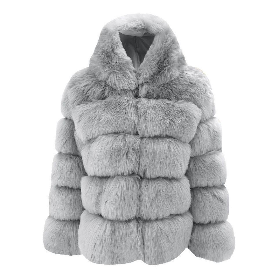 Street style imitation fox fur jacket hooded artificial fur top women's imitation fox fur winter coat