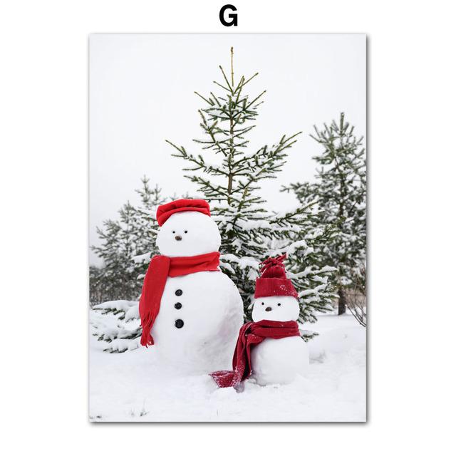 Cuadro de paisaje de invierno, pintura en lienzo, arte de pared, pino, coche rojo, casa de pino, árbol, póster e impresión para decoración del hogar, regalo de Navidad