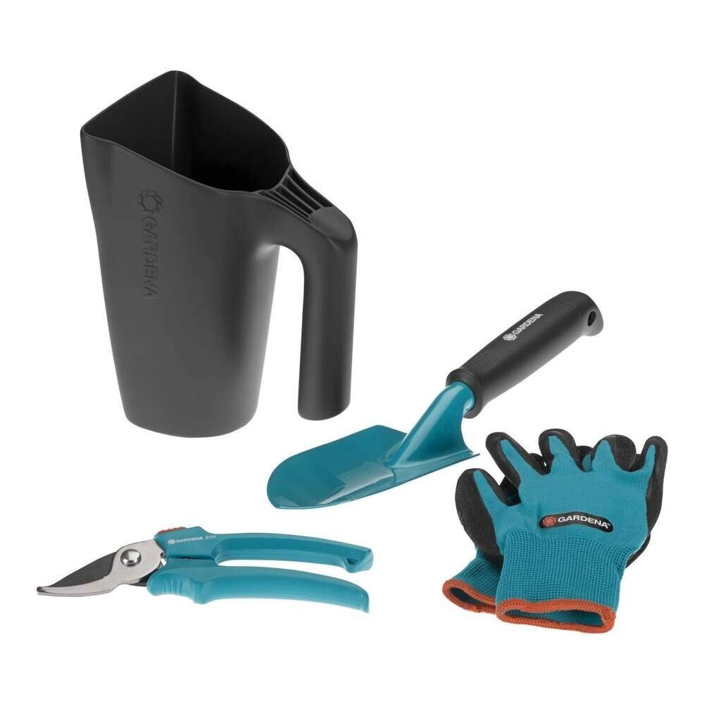 GARDENA Gardening Hand Tool Set 4-Piece (Hand Shovel, Gloves, Scissors, Jug) 8966-30