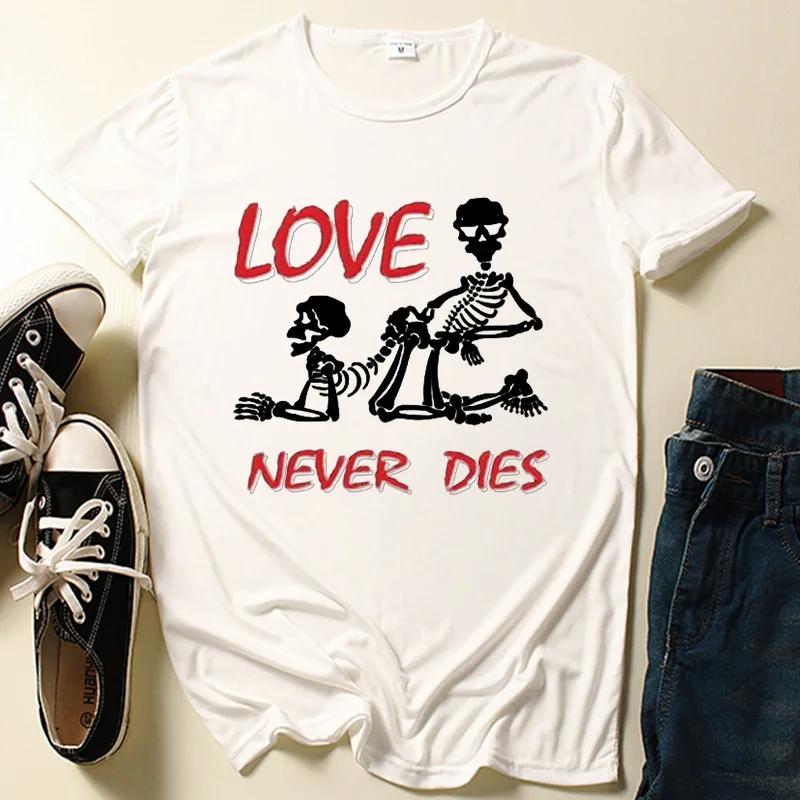 Love Never Die Skull Print T Shirt Women Short Sleeve O Neck Loose Tshirt Summer Women Causal Tee Shirt Tops Camisetas Mujer