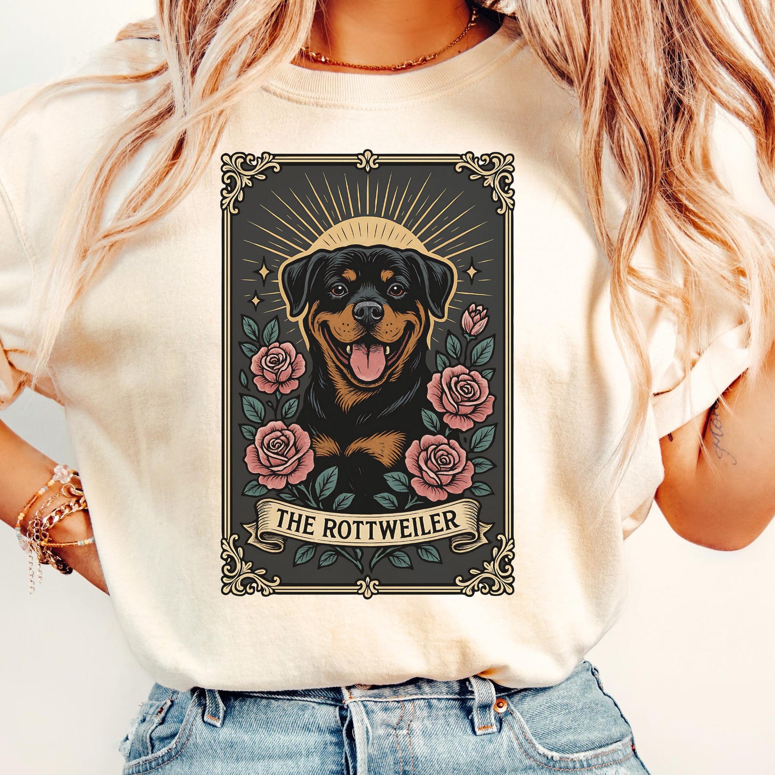 Comfort Colors Rottweiler Tarot Card T-Shirt - Dog Mom Gift 2XL