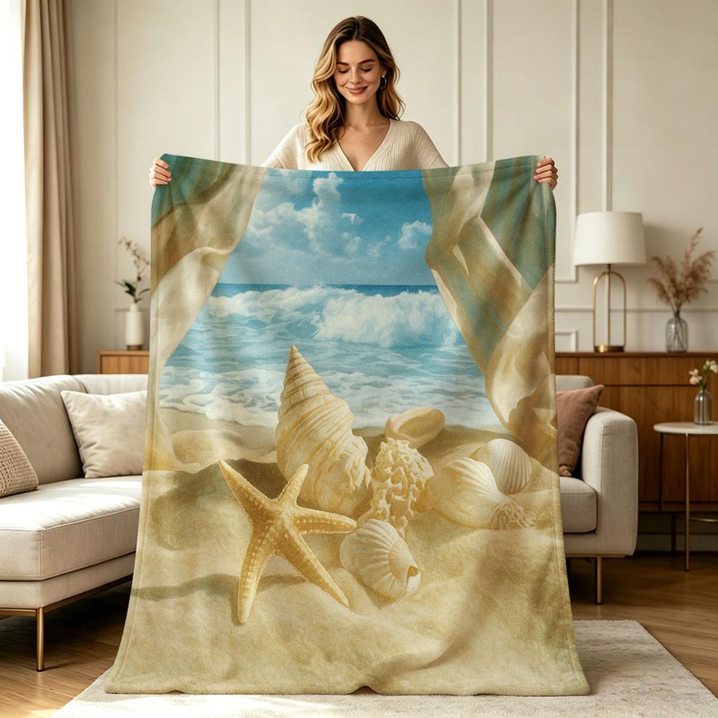 Soft Flannel Blanket with Coastal Beach Seascape Print All Season Warm Throw Blanket for Couch Bed Living Room Office Outdoor Relaxation