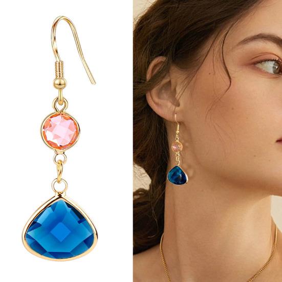 1 Paar Damenohrringe Leichte Handgefertigte Wassertropfenohrringe mit Blau-Rosa Kunstkristallen Schmuckgeschenk