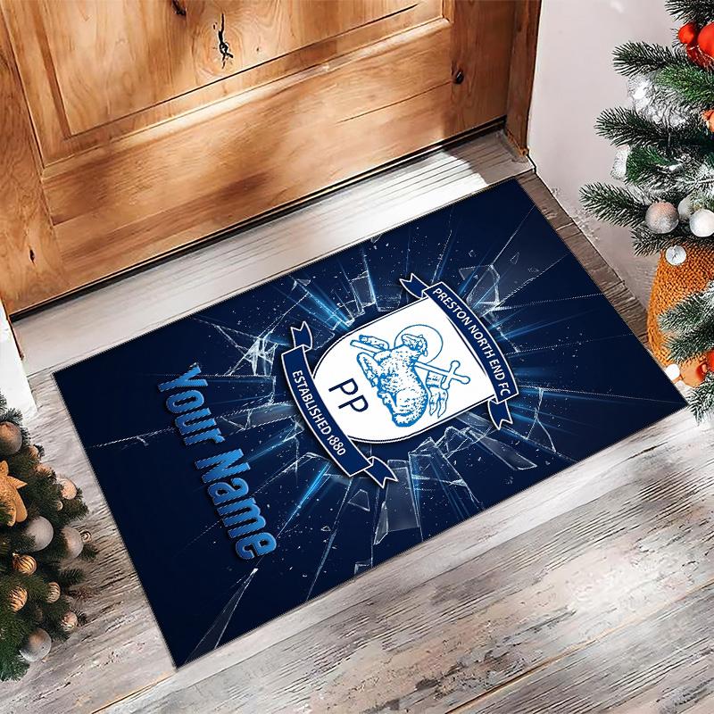 Preston North End Printed Crystal Velvet Rug Non‑Slip Crystal Velvet Carpet For Sofa Bedroom Indoor Home Decoration