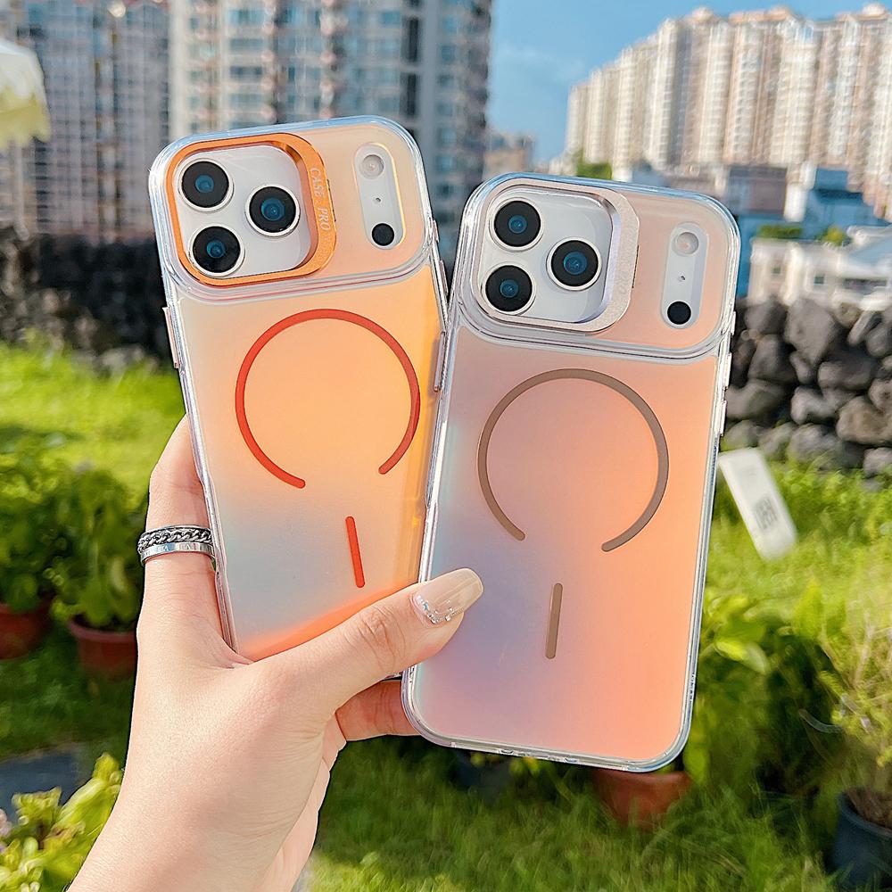 KEYSION Colorful Gradient Magnetic Lens Stand Case for iPhone 17 Pro Max for MagSafe TPU+PC Shockproof Cover for iPhone 17 Pro