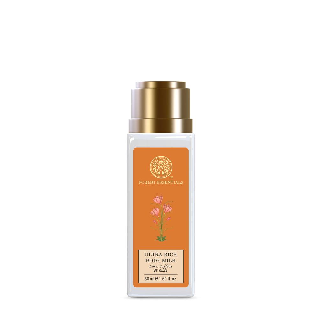 Forest Essentials Ultra-Rich Body Milk Lime Saffron Oudh | Ayurvedic Nourishing Body Lotion to Replenish Skin Moisture and Leave it Smooth & Scent