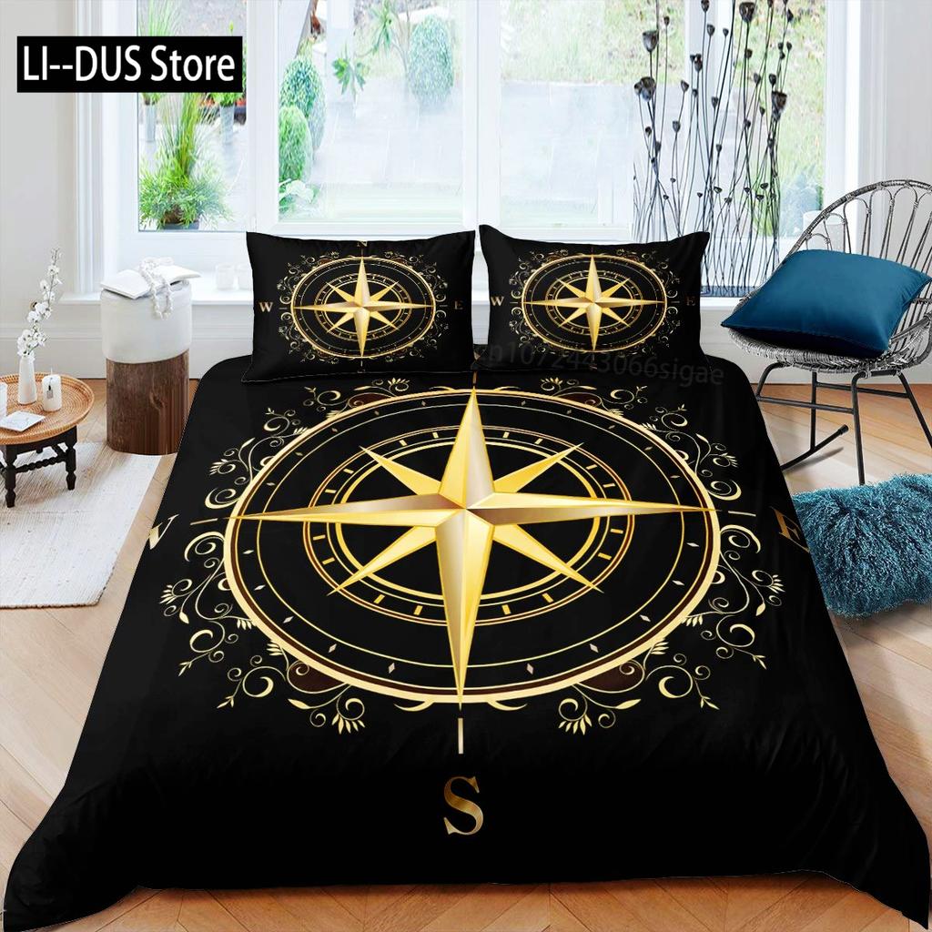 Compass Duvet Cover Set Marine Discovery Art Decorative 3 Pieces Bedding Set with 2 Pillow Shams Twin Full Queen King Size