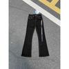 RogueWave American High Street Trendy Brand Letter Sash Trendy Flared Jeans Internet Celebrity Slimming Lightweight Long Pants