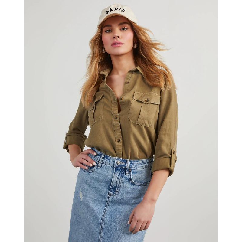 

VEZFAA Женская мода Повседневная весна-осень Однотонный принт Длинный рукав Поло воротник блузки и рубашки XXL темно-коричневого