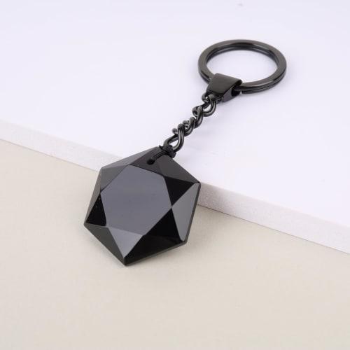 (Coai) Coai Obsidian Hexagram Amulet, Good Luck Charm, Power Stone Keychain Chain