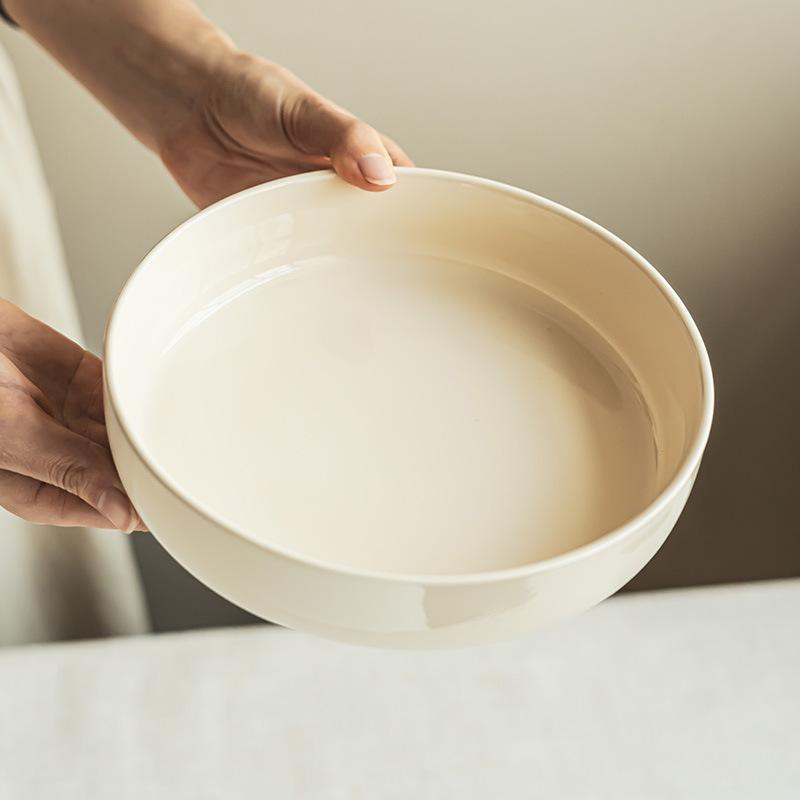 Cream Wind Simple Ceramic Light Bowl Household Fruit Salad Bowl Dessert Dim Sum Bowl High Value Vegetable Bowl Large Bowl Tableware