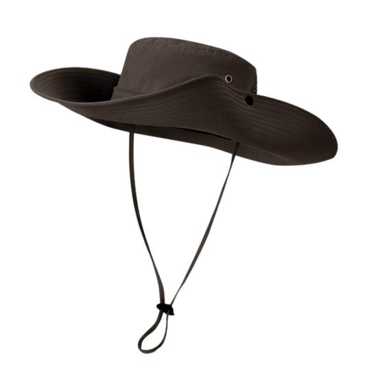 Men Fisherman Hat Flat Top Wide Brim Breathable Sun Hat Adjustable Windproof Drawstring Sun Protection Hat
