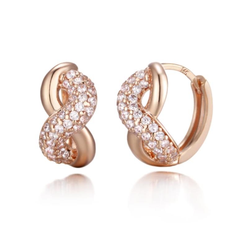 ELLE Jewelry 14K Twisted Cubic One-Touch Earrings (Gold Pin) ELGPEE328