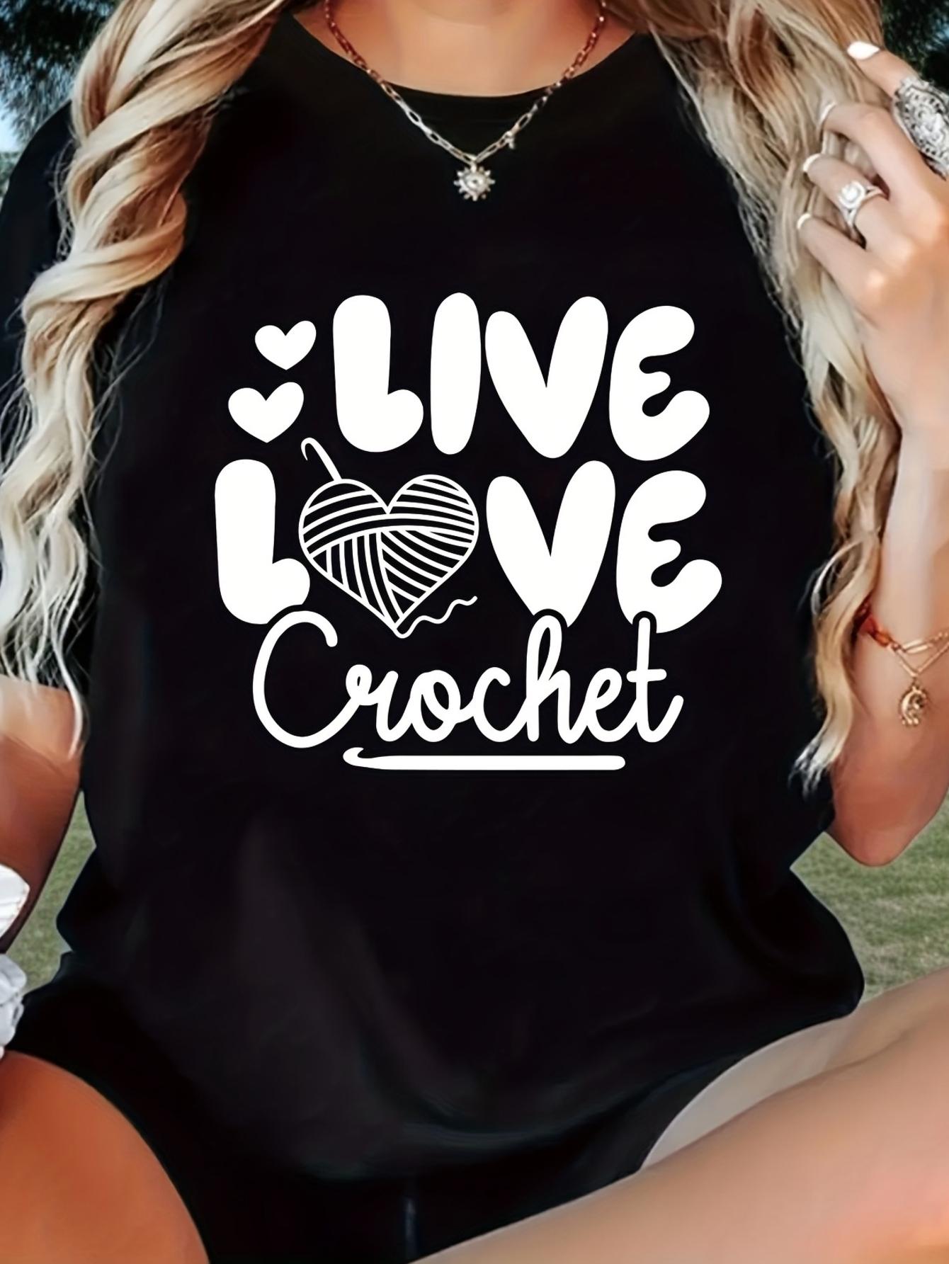 Live Love Crochet Yarn Heart Graphic T-shirt S