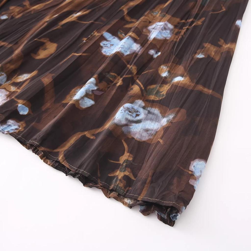 2026 Spring Retro High-Waisted Pleated A-Line Long Skirt Drape Flare Skirt