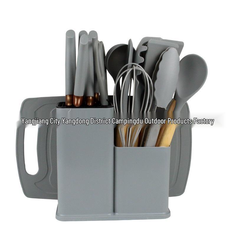Spot Silicone Kitchen Utensil 19-Piece Non-Stick Set: Includes Spatulas, Spoons, Storage Bucket, and Knife Set.