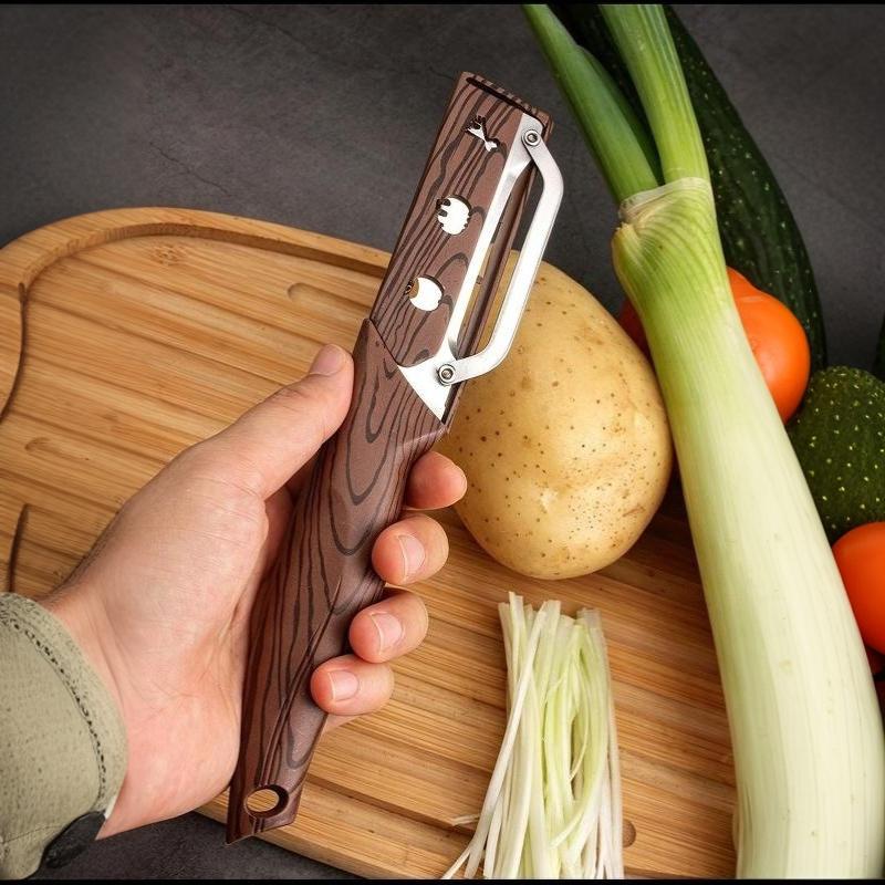 Multifunctional Vegetable Peeler With Sharp Stainless Steel Blade Wood Grain Handle For Kitchen Fruit Potato Peeling