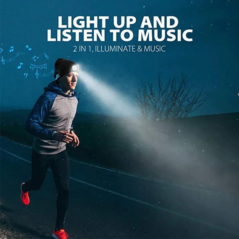 1 Pcs Led Wireless Call Night Running Outdoor Lighting Emergency Light Warm Knitted Hat Wireless Music Bluetooth-compatible Hat