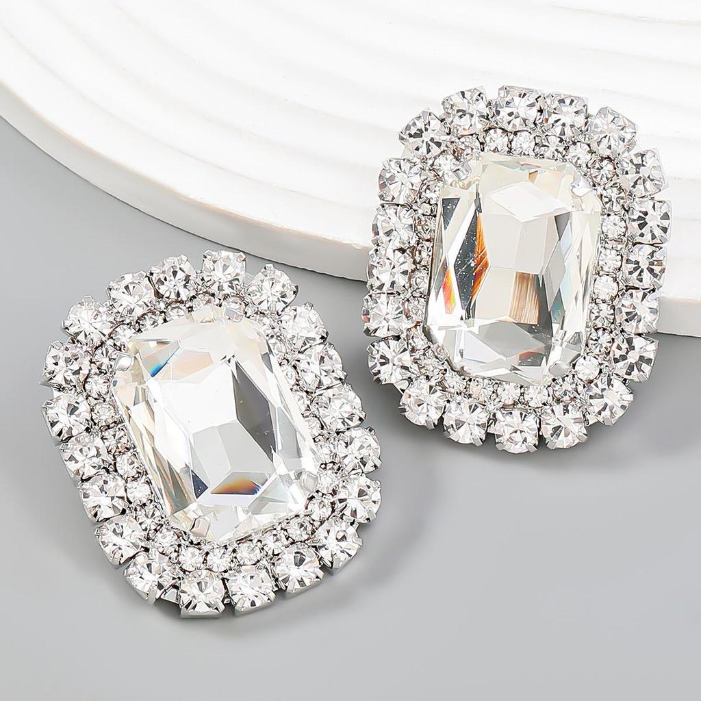 2022 Cercei cu diamant din aliaj pătrați geometrici: Design Super Flash Claw Chain pentru femei - Stil de podium european și american