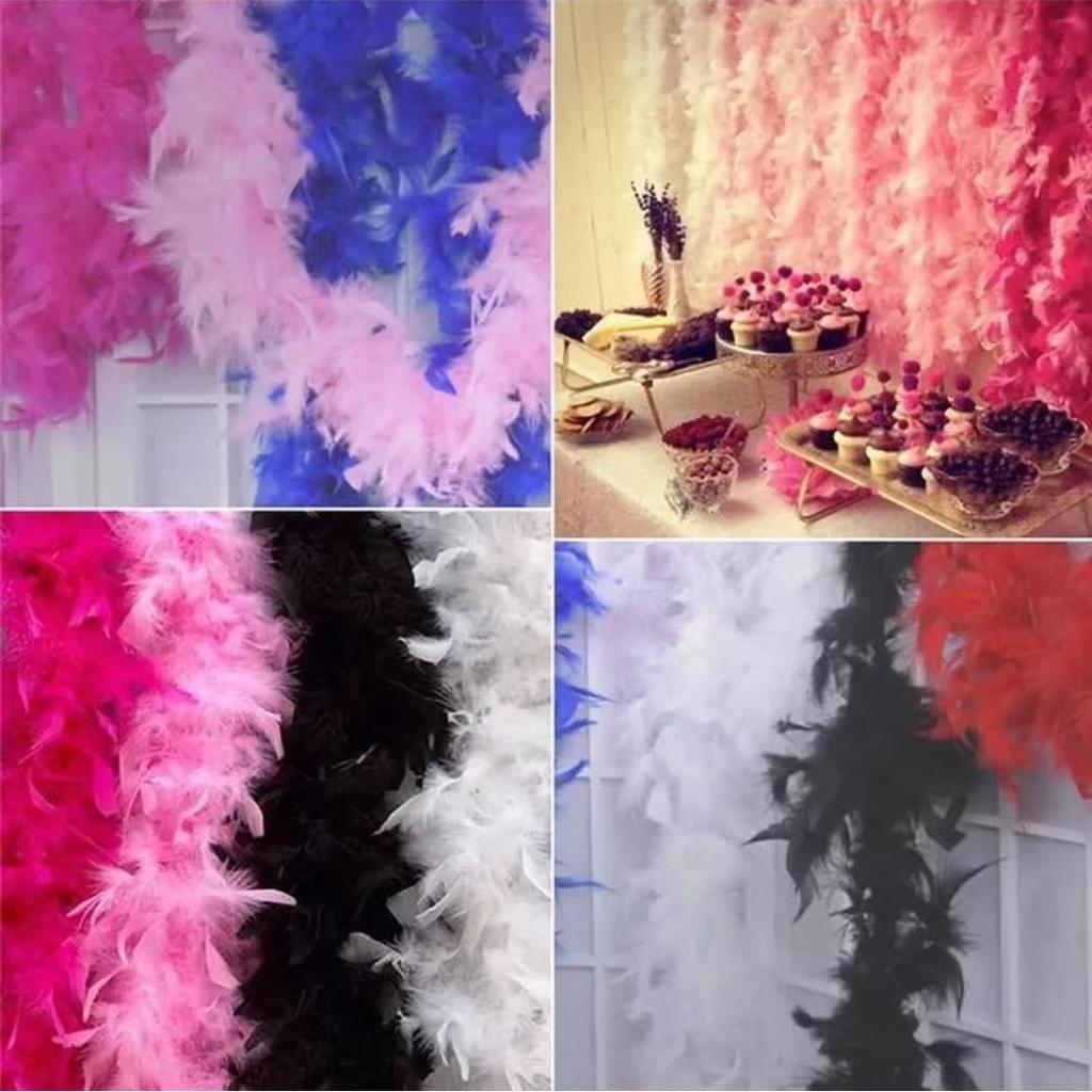 DIY Black White Feather Boa 2Yards Fluffy Turkey Marabou Feather 1920S Shawl/Scarf 38g Plumas forWedding Party Christmas Decoration