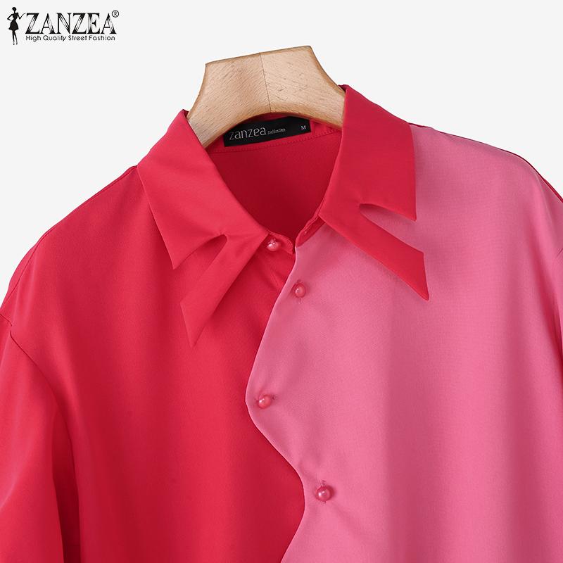 ZANZEA Women Casual Turn Down Collar Loose Summer Short Sleeve Blouse