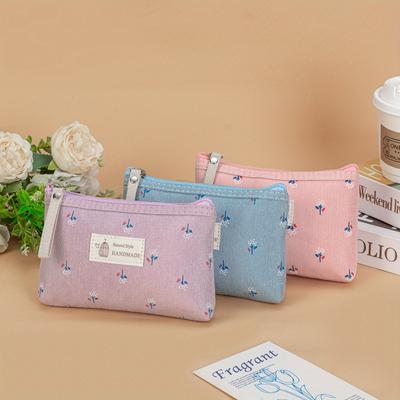 Canvas Printed Makeup Bag For Women Waterproof Portable Style Pencil Case, Travel Storage Toiletries Bag