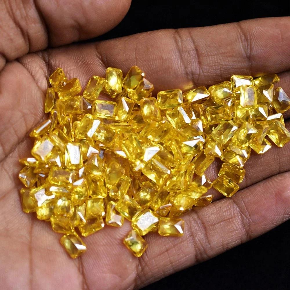 Natural Yellow Sapphire 100 Pcs Emerald Cut Certified Rare Loose Gemstone Lot