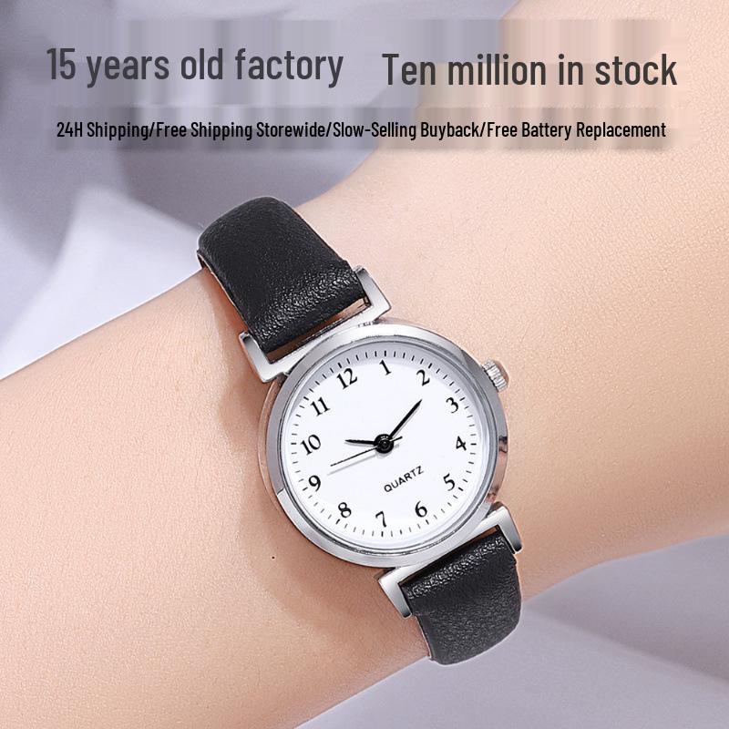 Women's Quartz Leather Strap Fashion Watch with Thin Band