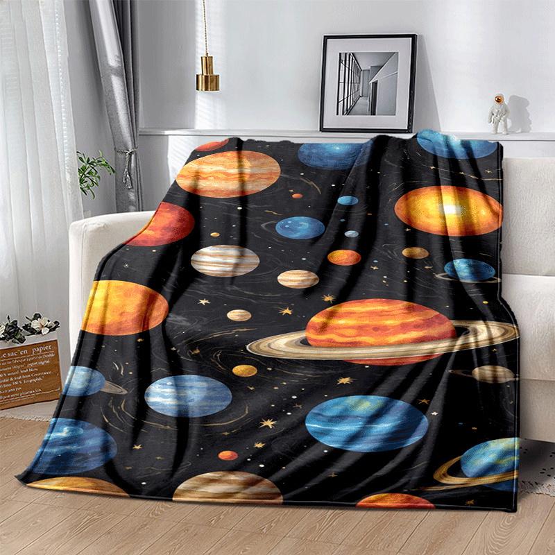 1pc Planet Printing Lightweight Flannel Blanket, Comfortable and Warm Blanket, for Camping Sofa Bed and Couch Office, Suitable for Gift Blank