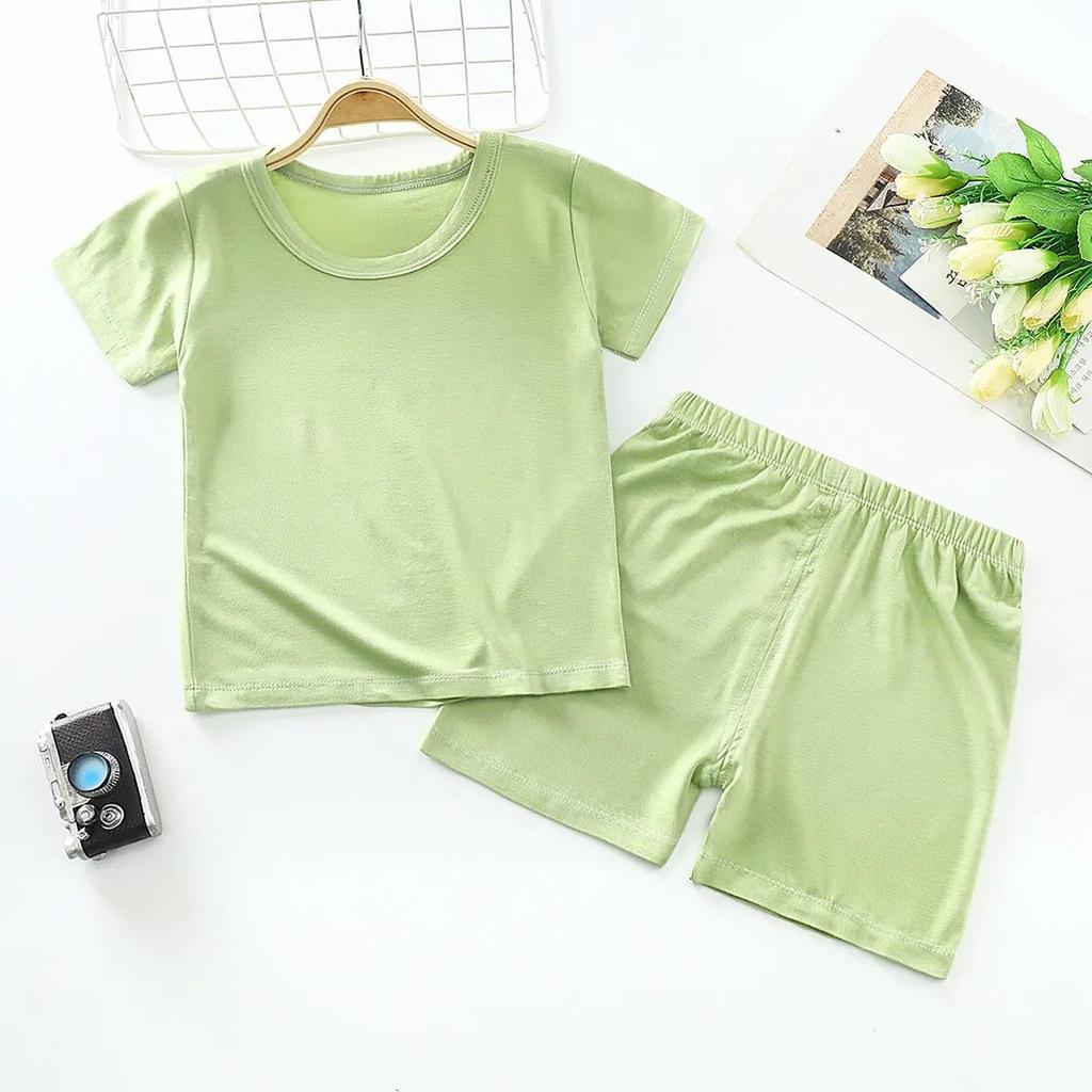 Children's Short-sleeved Suit Summer Boys' T-shirt Cotton Girls Middle-aged Baby Shorts Two-piece Suit