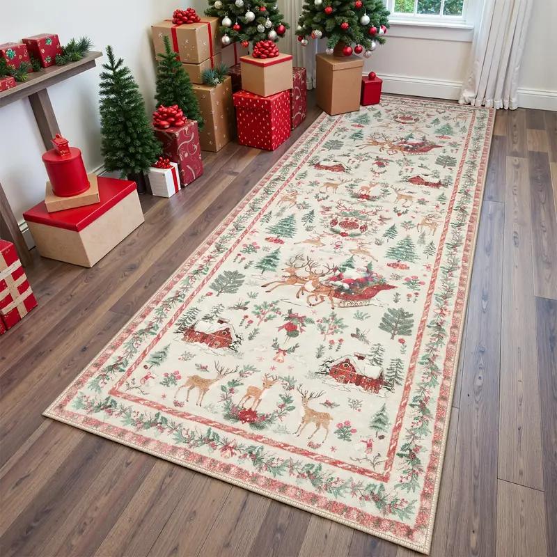 

Christmas Hallway Runner Rug 2x6 Non Slip Washable Entryway Soft Christmas Tree Santa Claus Rug for Bedside Home Decor 60x180cm 24x71inch