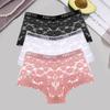 3Pcs Lace Hollow Out Boyshorts Women's Sexy Floral Panties 5 Solid Colours Underwear Letter Belt Briefs Perspective Lingerie