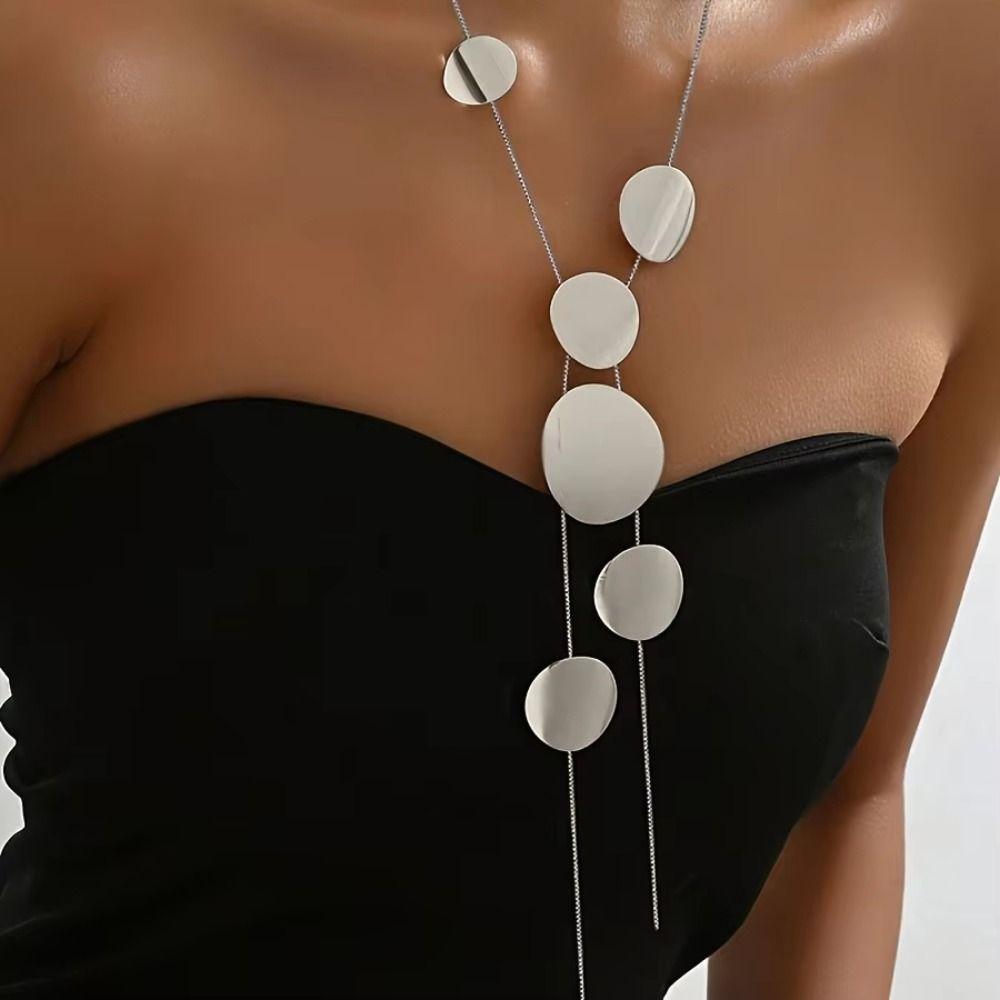 Fashion Geometric Necklace Metal Sequin Long Pendant Necklace Vintage Tassel Necklace Daily Wear