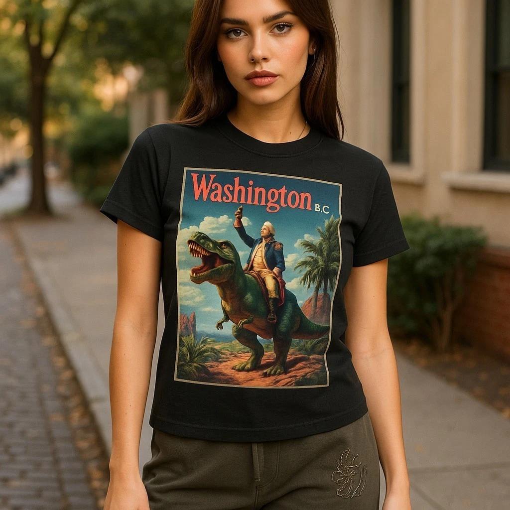 Washington B.C. T-Shirt | Funny George Washington on Dinosaur Tee History Parody 2XL
