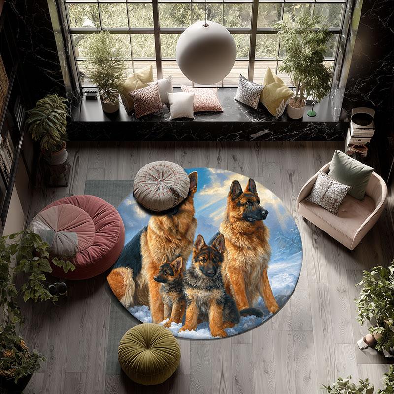 Snow Wolf & Polar Bear Pattern Round rug,Carpet Rug for Living Room Bedroom Playroom ,Non-slip Floor Mat,Holiday Gifts and Birthday Gifts.