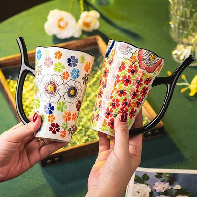 Hand Painted Straw Ceramic Mug Retro Office Water Cup Home Breakfast Cup High Value Couple Cup Coffee Cup