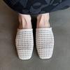Hand-woven Mesh Yarn Bag Head Sandals Women's French Versatile Hollowed-out Outer Wear Square Head Flat Bottom Half Slippers