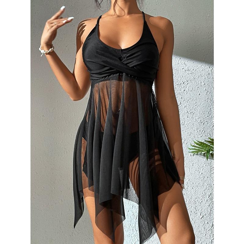Damen S Geteilter Badeanzug Hohe Taille Hose Gekreuztes Oberteil Träger-Badebekleidung