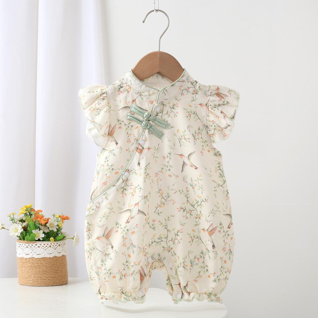 Summer New Baby Clothing Chinese Style Thin Short Sleeve Jumpsuit Cool and Breathable Baby Girl Clothing