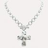 Hammered Bold Cross Necklace Thick Chain Set for Women Men Chunky Golden Silvery Statement Pendant Necklace Vintage Chain Pendant Jewelry