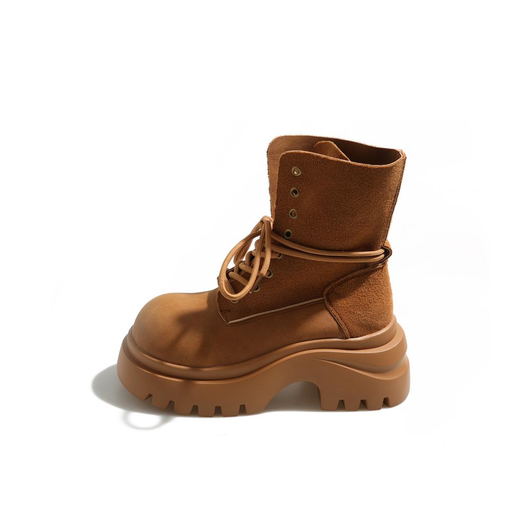 Sheepskin version~ Korean pleated piled boots round head flat bottom western cowboy boots women's new Martin boots short boots