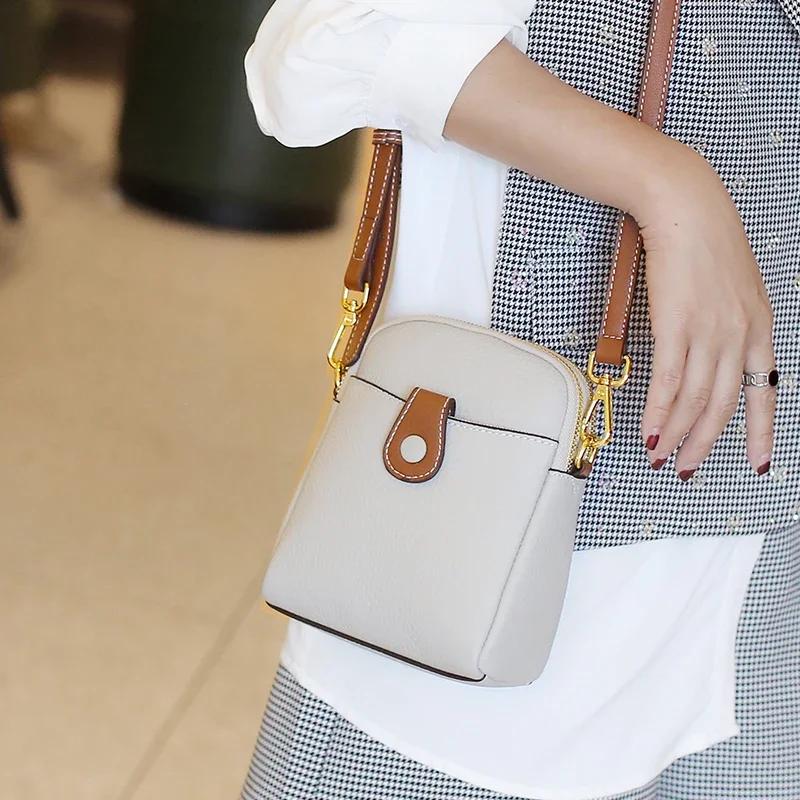 Genuine Cowhide Leather Mini Crossbody Phe Bag for Women Small Shoulder Bag with Gold Hardware Designer Luxury Messenger Bags