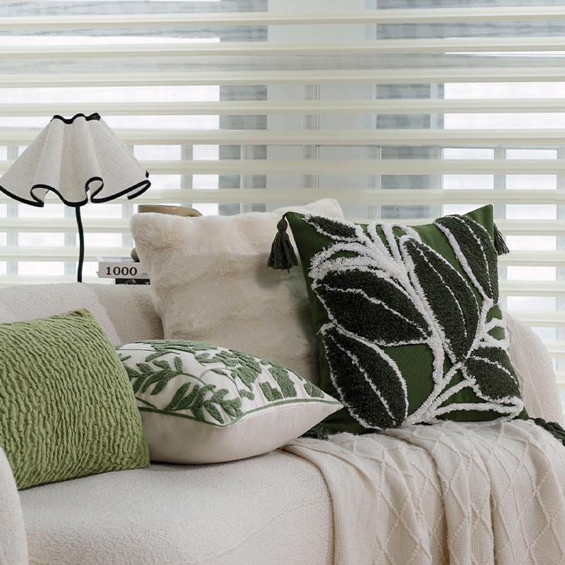 Retro Green Pillow Sofa Pillow Case Bedside Pillow Waist Pillow Model Room B&B Hotel Soft Decoration